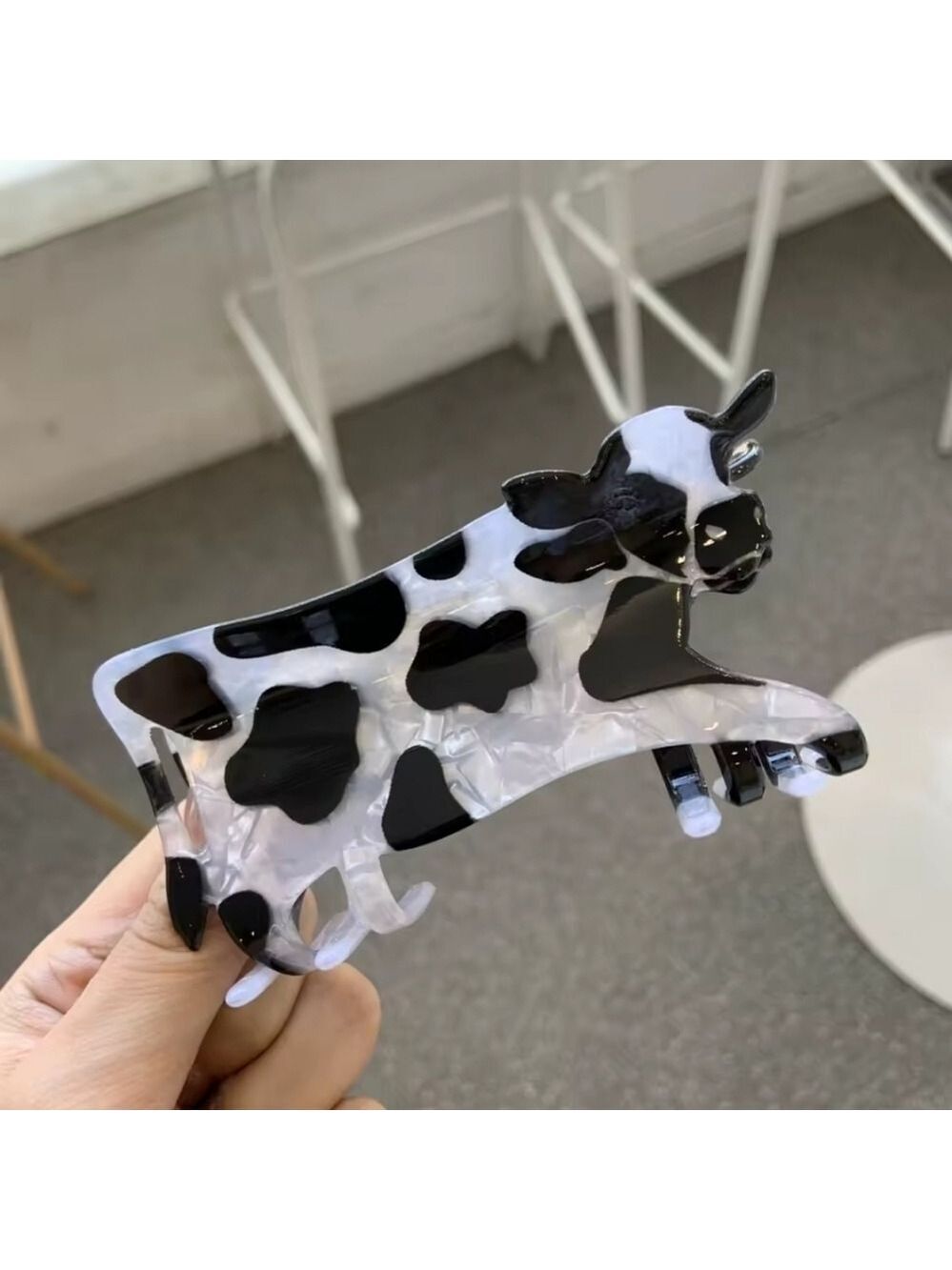 NEW Cow Shaped Hair Clip Claw Black White Animal Print Farm Animal